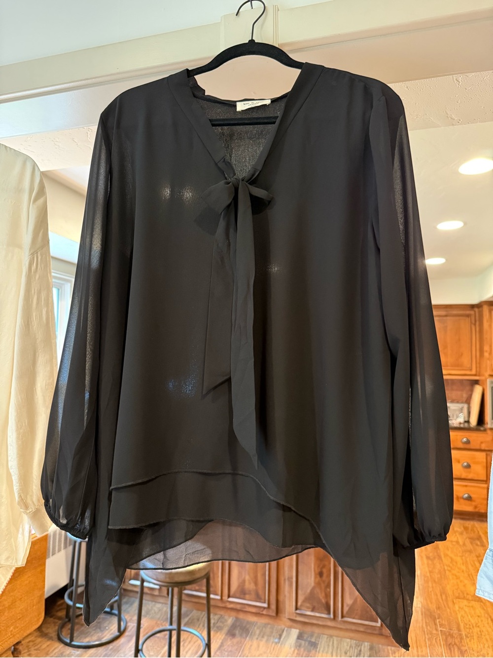 Kim & Cami Black Sheer Bow-Tie Blouse